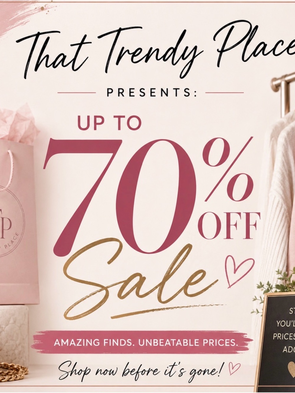 That Trendy Place Up to 70% Off Sale Poster - Pink & Gold